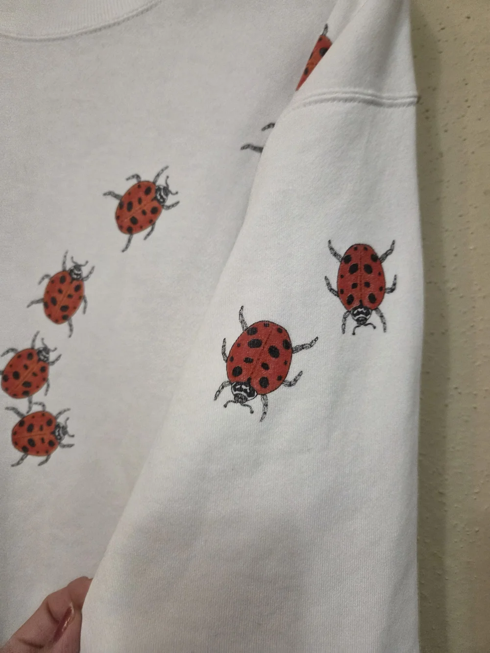 Vintage Hanes White Crewneck Sweatshirt with Red Ladybug Print 80's